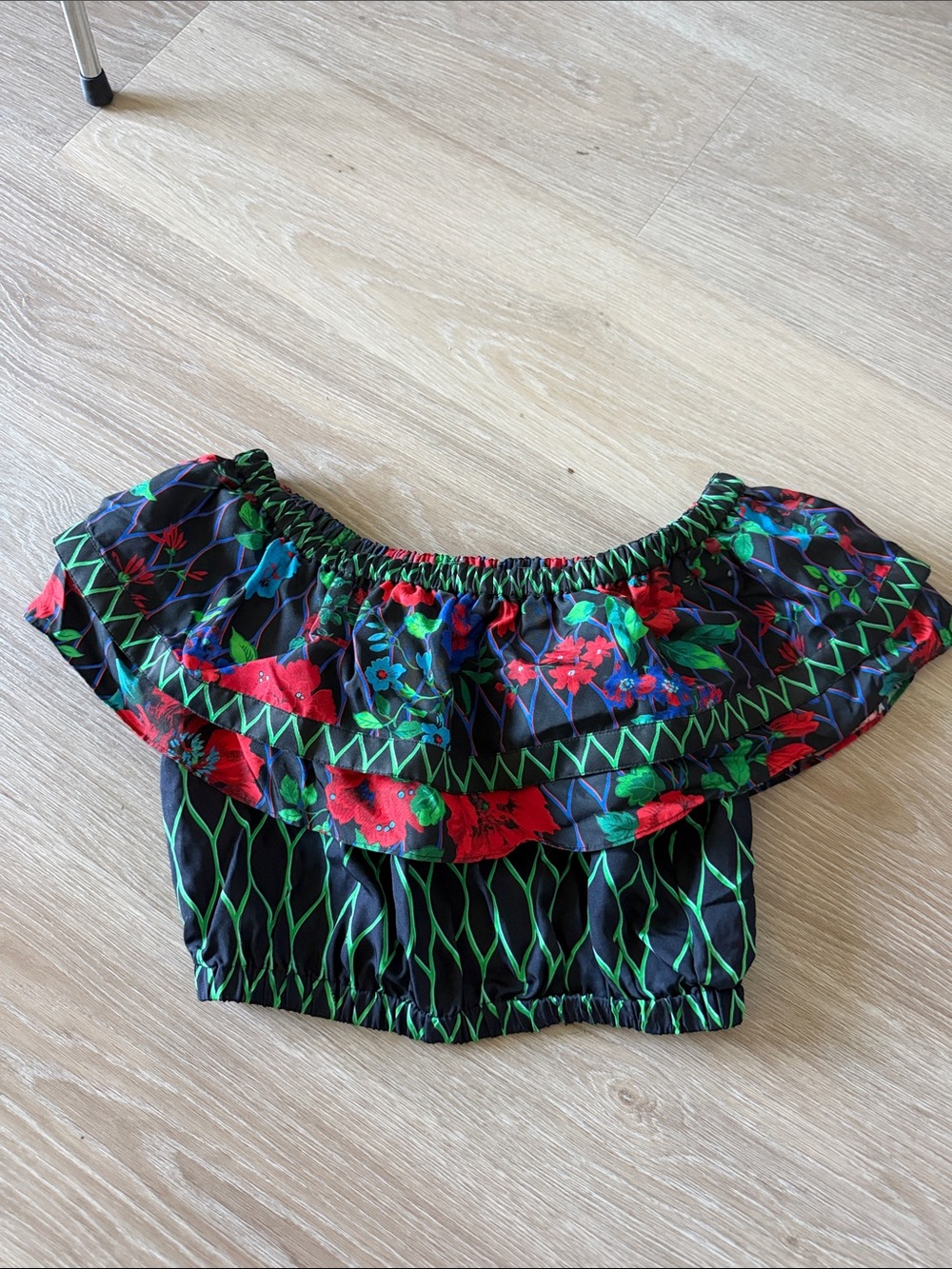 Kenzo x HM Black Crop Top with Red and Green Floral Print